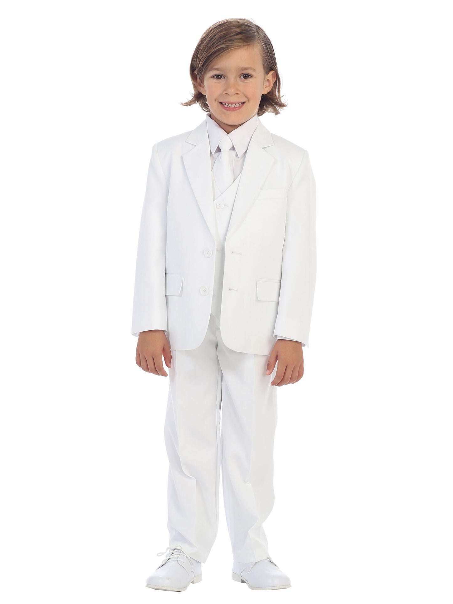 Boys Single Breasted 5-Piece Suit Set TP4008 -White
