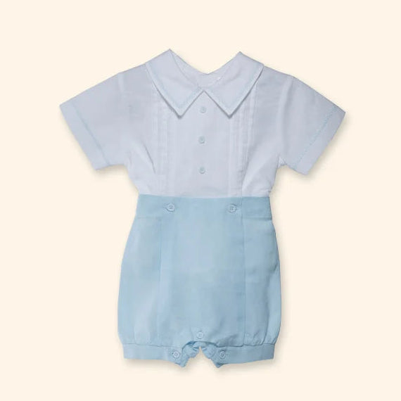 Dino Light Blue Linen Two-Piece Baby Set | Canastilla Ideal Kids