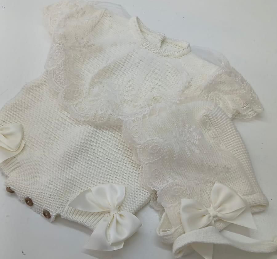 Lace Knitted Dress - Newborn - White