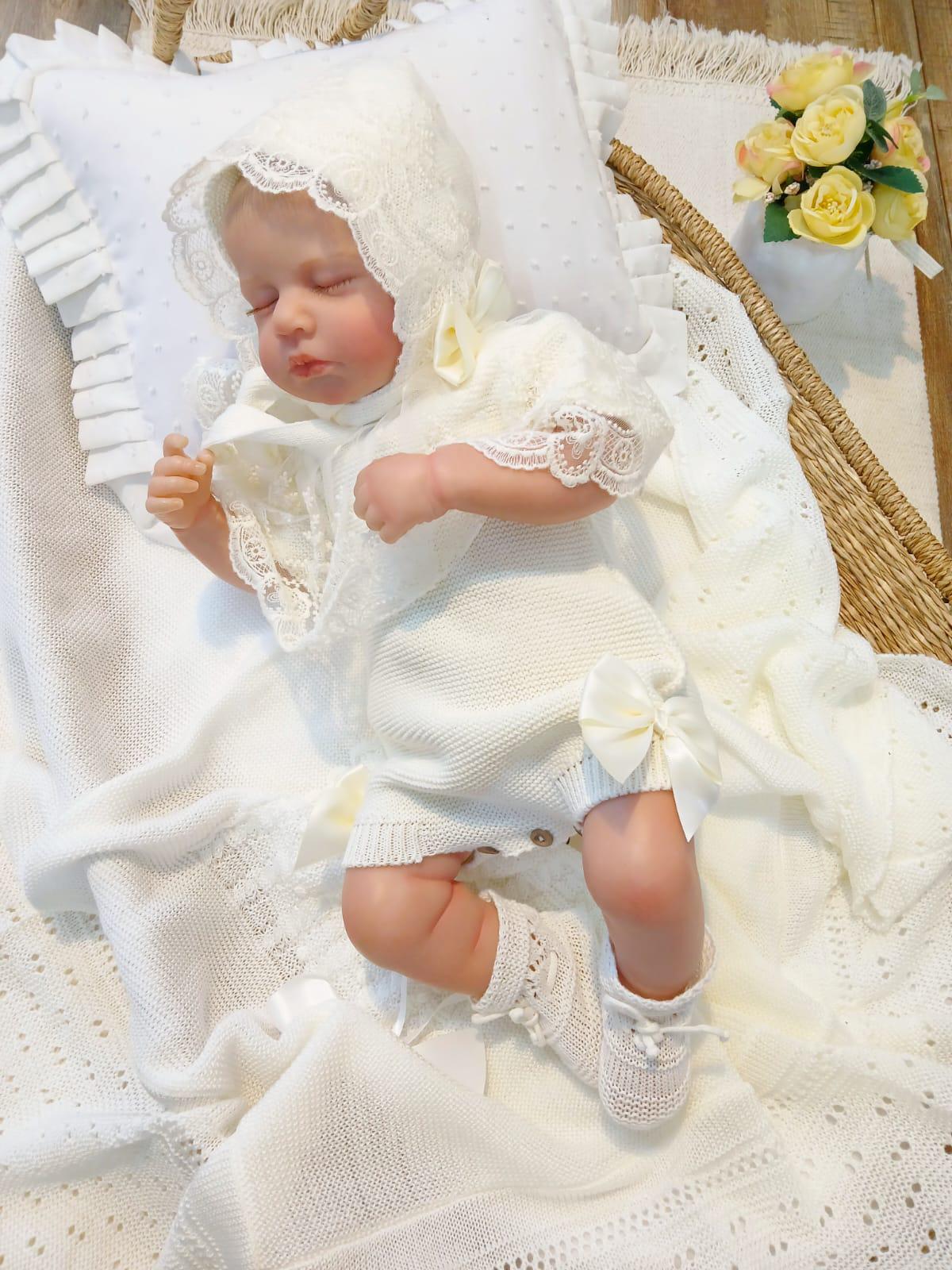 Lace Knitted Dress - Newborn - White canastillaidealkids Lace Knitted Dress - Newborn - White canastillaidealkids