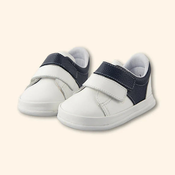 Two Navy Leather Pre-Walker Baby Shoes | Canastilla Ideal Kids