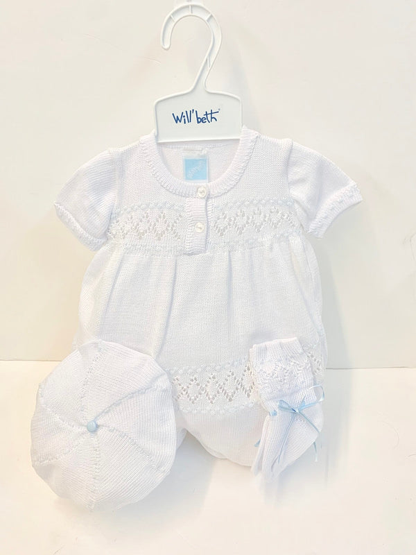 85504 3pc White Blue Knit Set