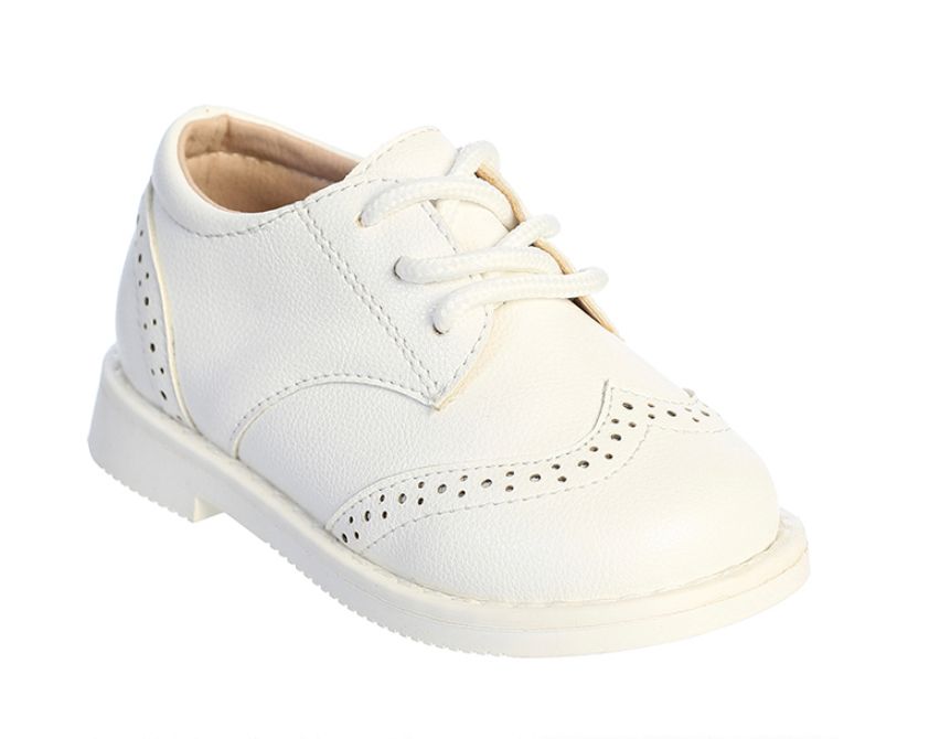 Boys Matte PU Leather Wing Tip Shoes - White