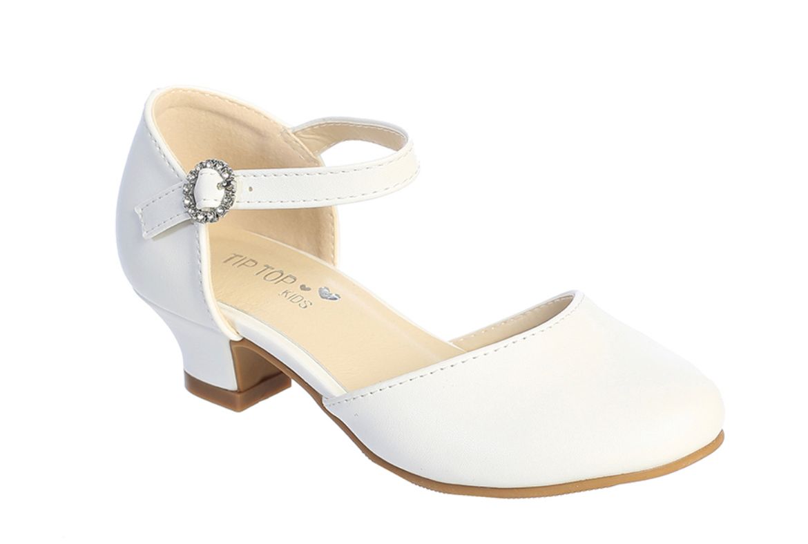 Matte Shoe with Rhinestone Buckle - White
