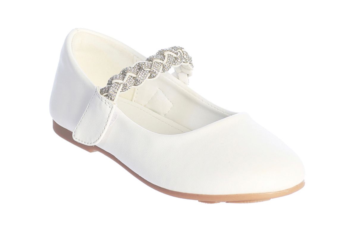 Matte Shoe with Braided Rhinestone Strap - White