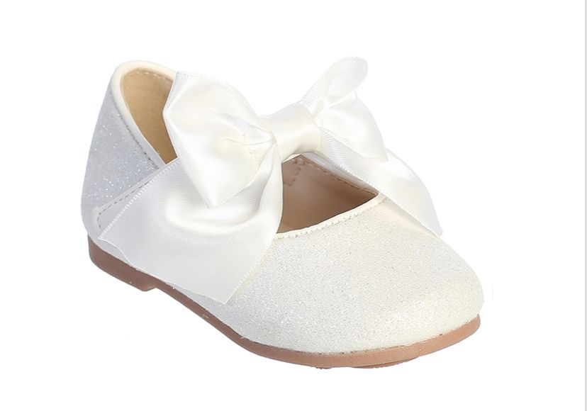 Glitter Shoe with Satin Bow - White