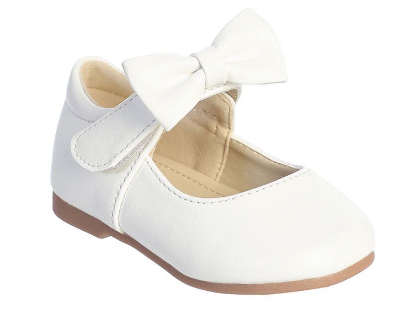 Matte Shoe with Bow Accent and Velcro Strap S161 - White