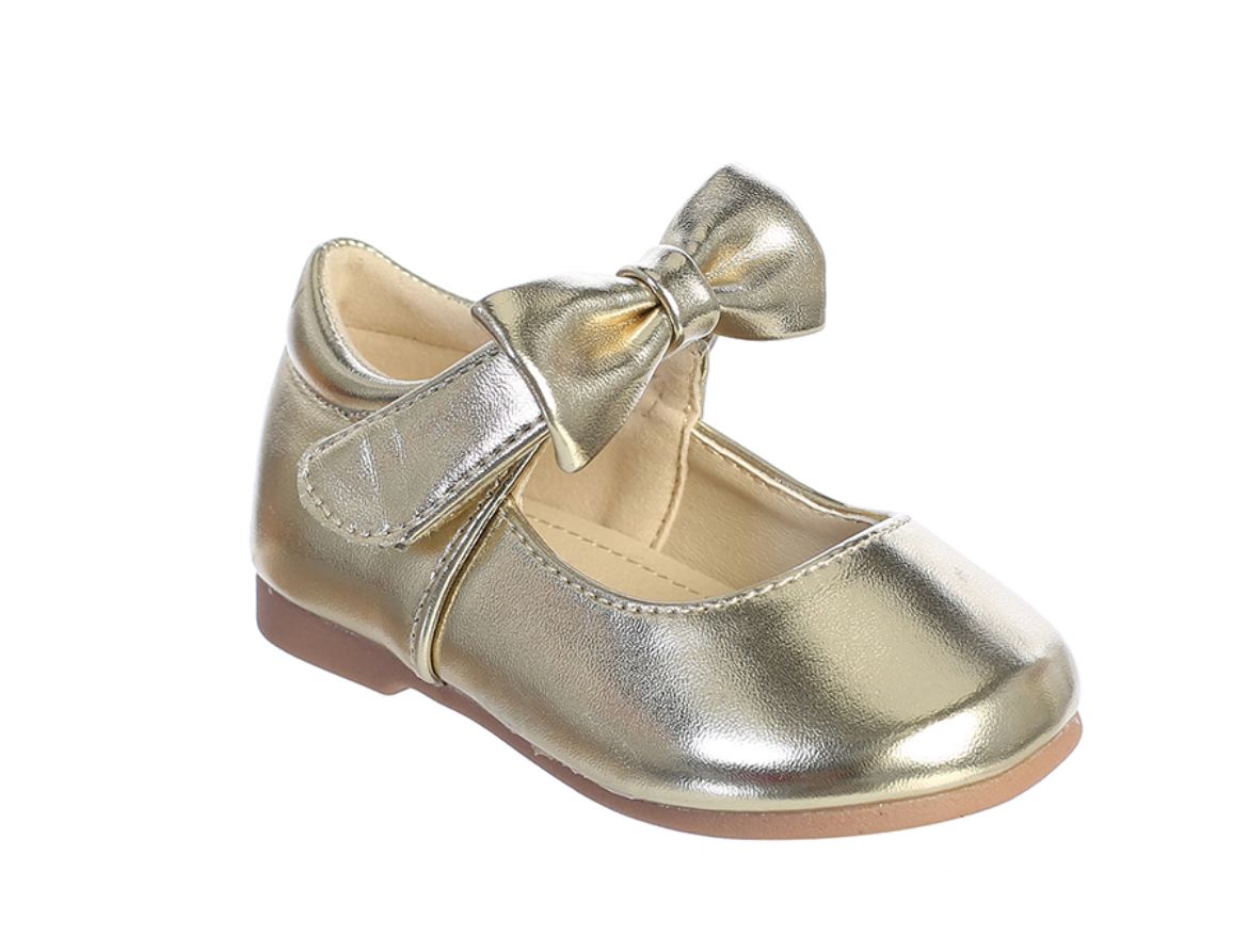 Matte Shoe with Bow Accent and Velcro Strap S161