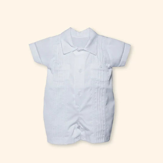 Magic White Piqué Guayabera Baby Romper Set | Canastilla Ideal Kids