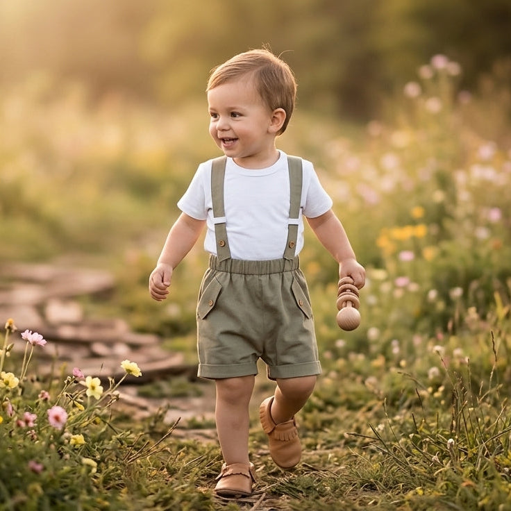 Bob Two-Piece Baby Boy Set with Suspender Detail | Canastilla Ideal Kids