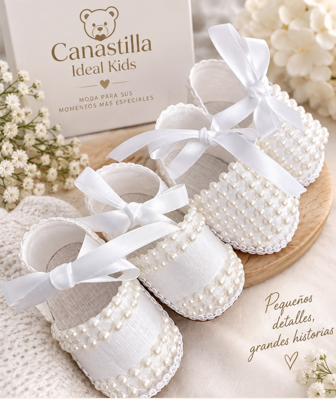 Handcrafted Pearl Baby Shoes & Headband Set | Canastilla Ideal Kids