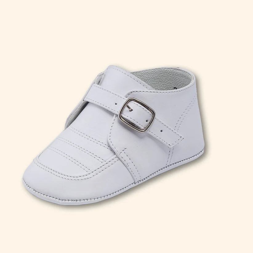 Pre-Walk Leather Stripes White Baby Shoes | Canastilla Ideal Kids