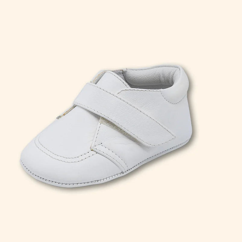 Pre-Walk Leather Stripes White Baby Shoes | Canastilla Ideal Kids