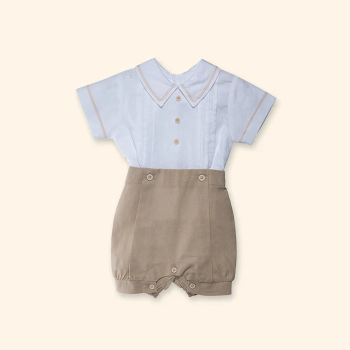 Dino Camel White & Linen Two-Piece Baby Set | Canastilla Ideal Kids