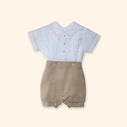 Dino Camel White & Linen Two-Piece Baby Set | Canastilla Ideal Kids