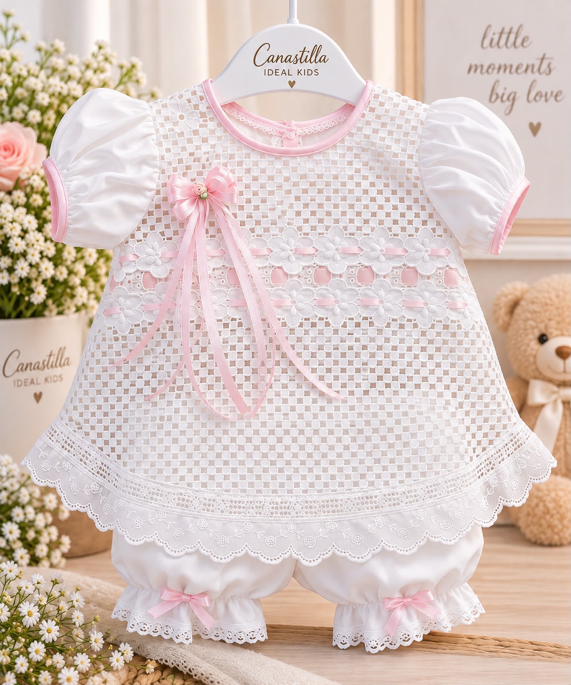 Isabella Embroidered Baby Dress Set | Canastilla Ideal Kids