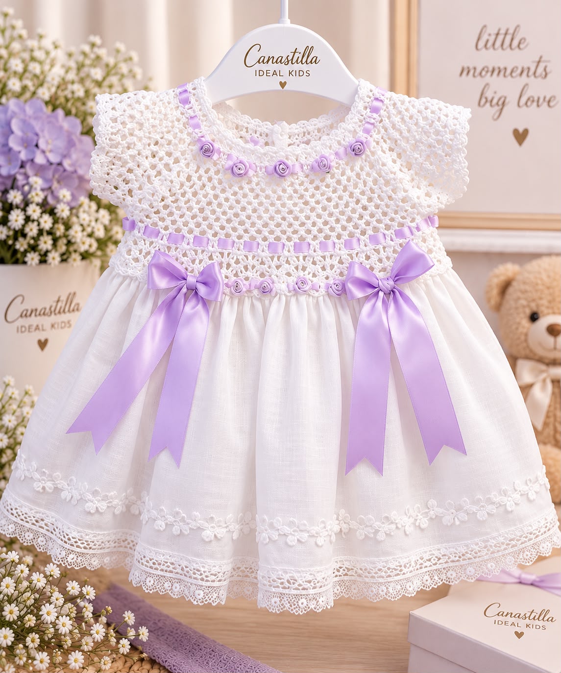 Olivia Crochet & Gauze Baby Dress | Canastilla Ideal Kids