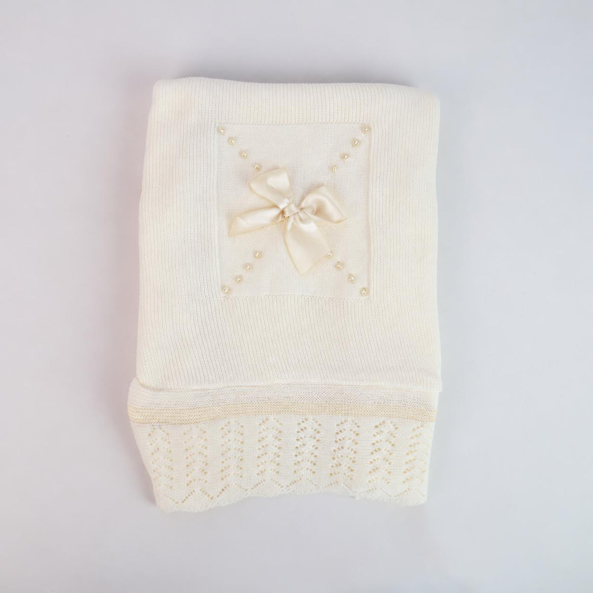Petal Knit Baby Blanket with Satin Bow