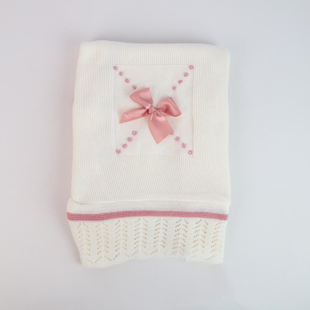 Petal Knit Baby Blanket with Satin Bow
