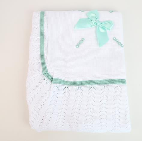 Petal Knit Baby Blanket with Satin Bow