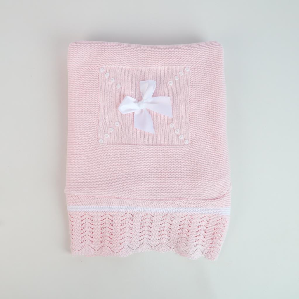 Petal Knit Baby Blanket with Satin Bow