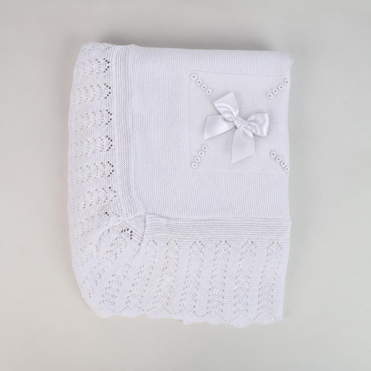 Petal Knit Baby Blanket with Satin Bow