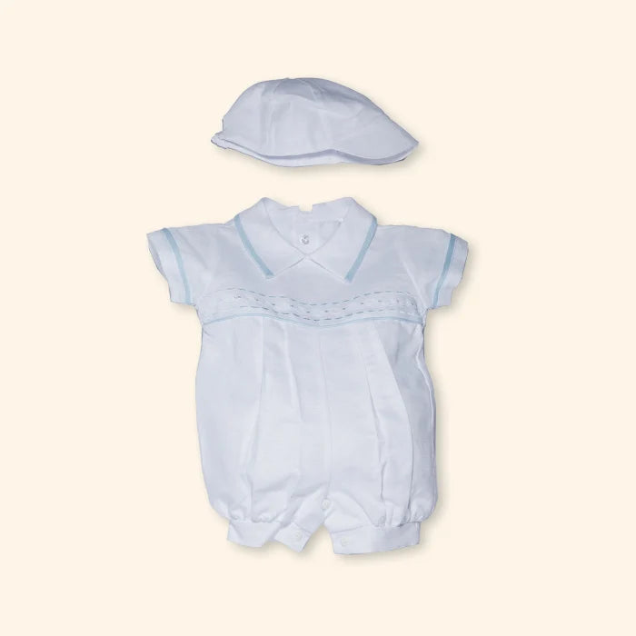Dylan White Linen Baby Bubble Romper Set | Canastilla Ideal Kids
