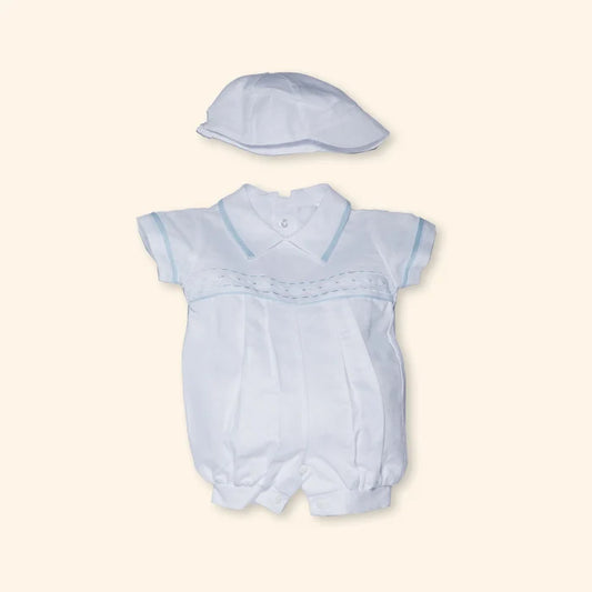 Dylan White Linen Baby Bubble Romper Set | Canastilla Ideal Kids