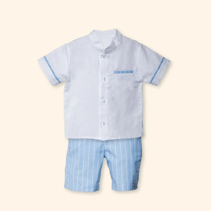 James Stripes Linen Two-Piece Baby Boy Outfit | Canastilla Ideal Kids