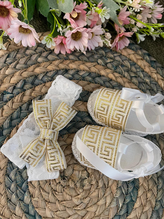 Royal Gold Geometric Baby Shoes & Headband Set | Canastilla Ideal Kids