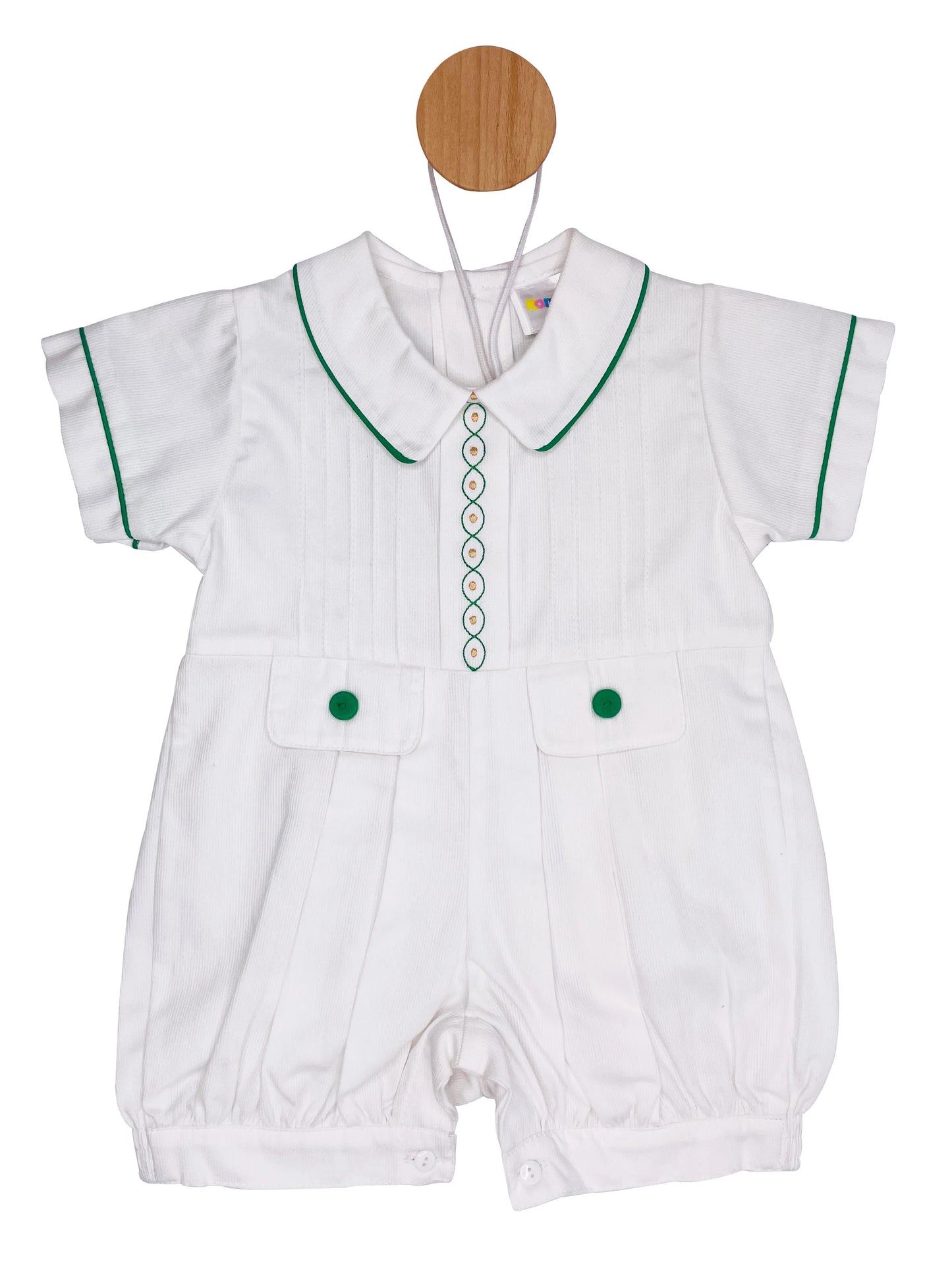 White & Green Piqué Baby Bubble Romper | Canastilla Ideal Kids