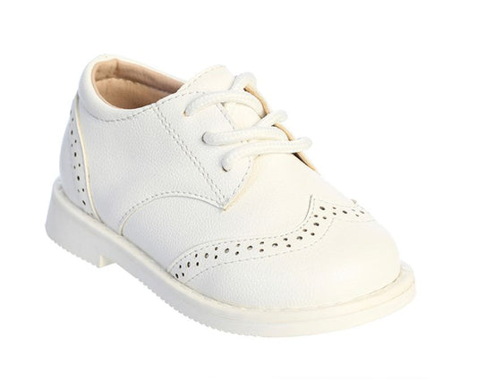 Boys Matte PU Leather Wing Tip Shoes - White