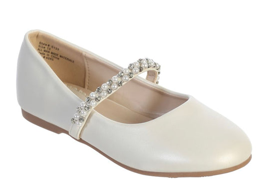 Leatherette Flats with Rhinestone and Pearl Strap